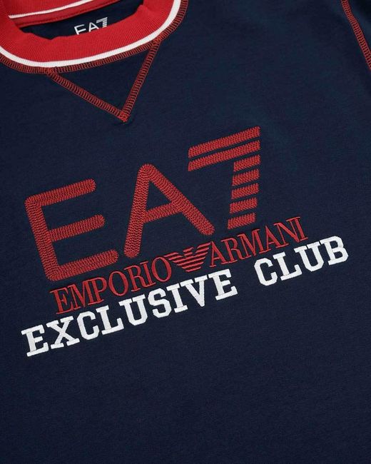 EA7 Blue Logo Round Neck Sweater for men