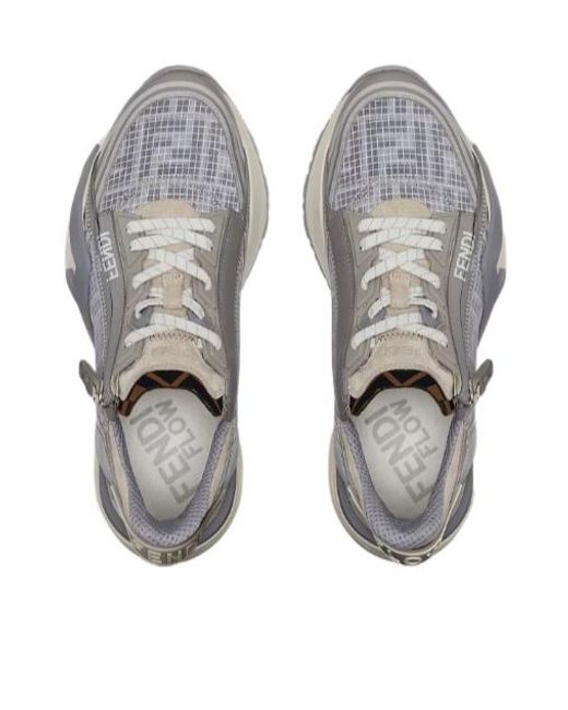 Fendi Gray Flow Lace-Up Trainers for men