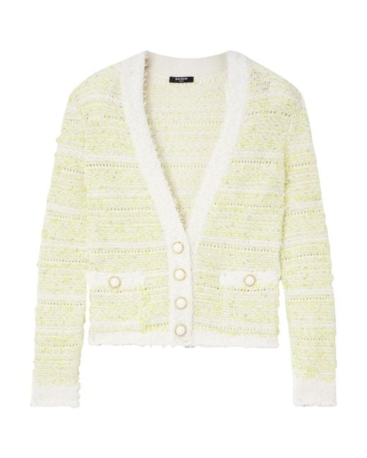 Balmain Natural V-Neck Textured Cardigan