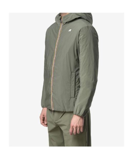 K-Way Green Plain Zip-Up Hooded Jacket for men