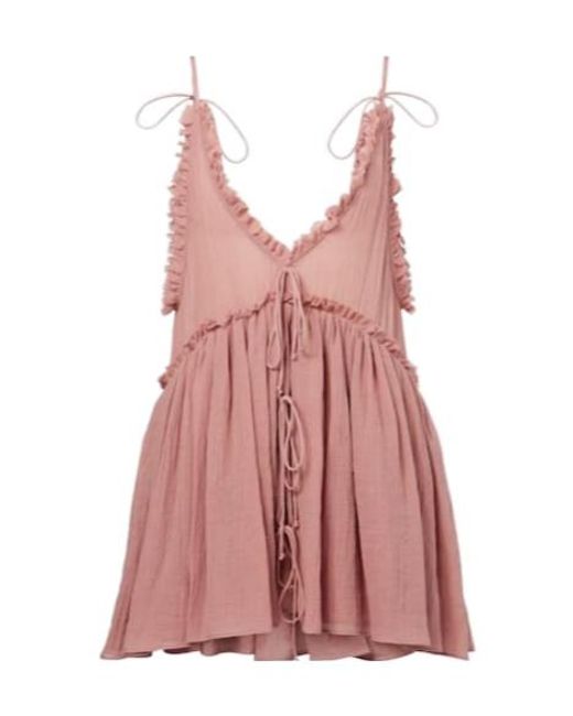 The Attico Pink Ruffled Cotton Gauze Minidress