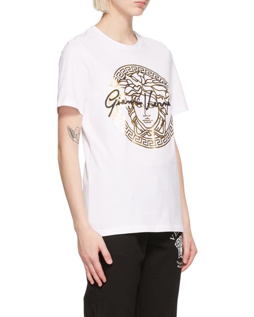 Versace White Metallic Medusa Print T-Shirt