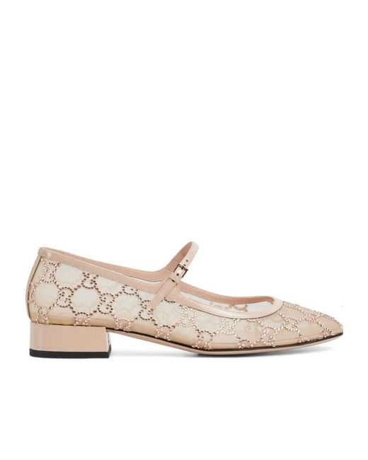 Gucci Natural Gg Crystal Ballet Flat