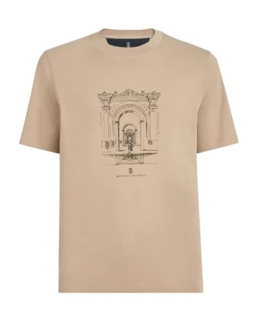 Brunello Cucinelli Natural Cotton Interlock Crew-Neck T-Shirt With Print for men