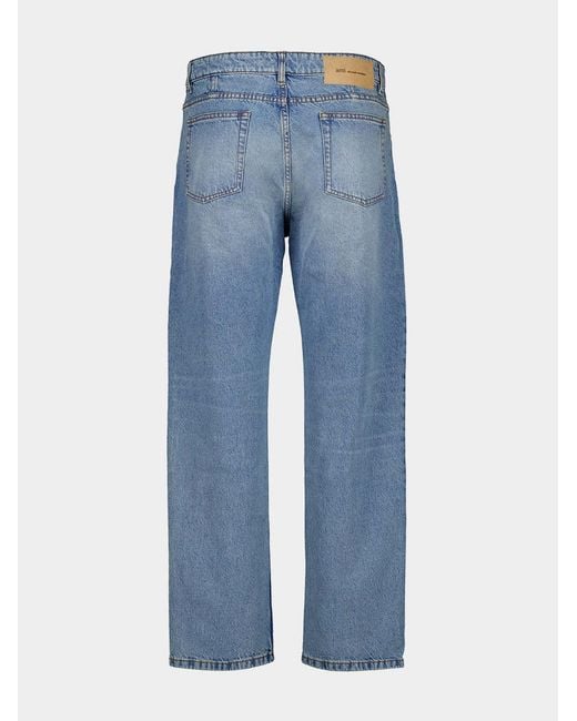 AMI Blue Logo Patch Straight-Leg Jeans for men