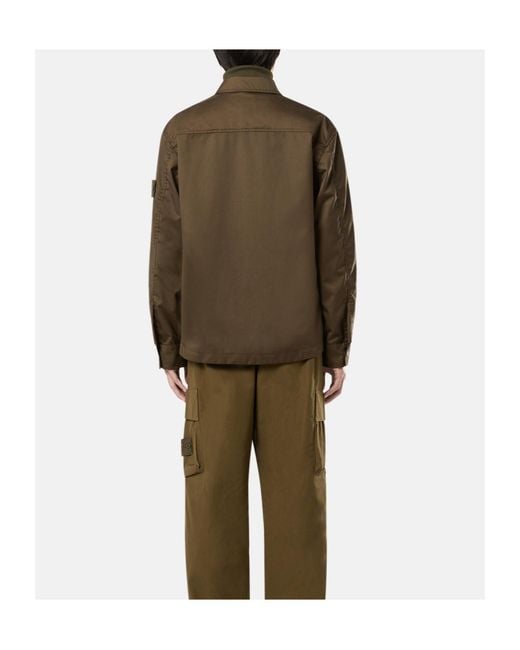 Stone Island Green Logo Patch Overshirt for men
