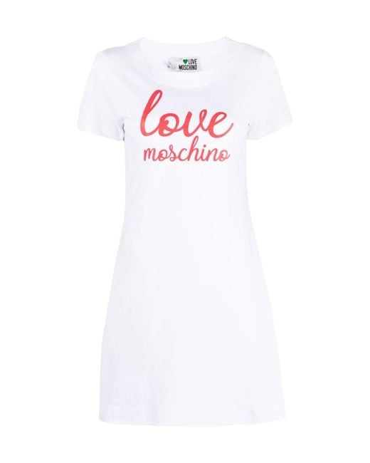 Moschino White Logo-Print Cotton T-Shirt Dress