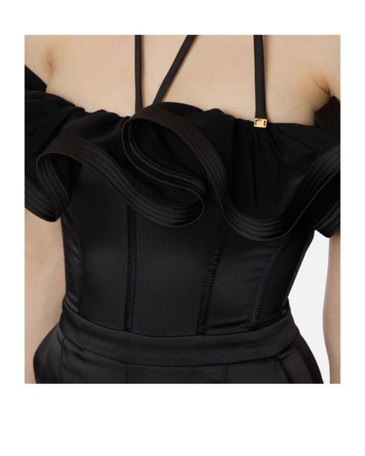 Elisabetta Franchi Black Ruffled Corset-Style Jumpsuit