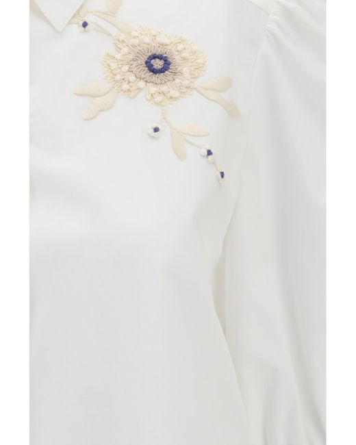 Valentino White Floral Embellished Puff-Sleeved Shirt