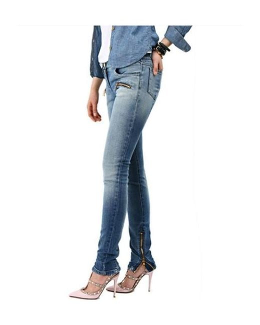 Balmain Blue Zipper Slim Jeans