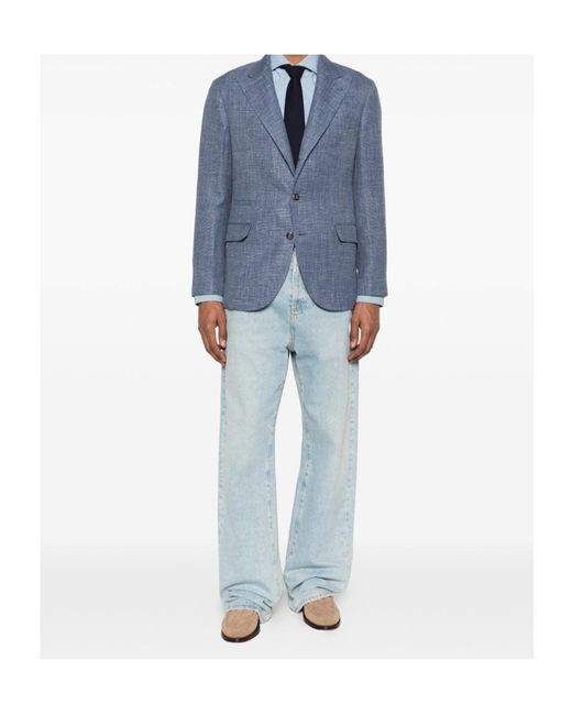 Brunello Cucinelli Blue Single-Breasted Jacket for men
