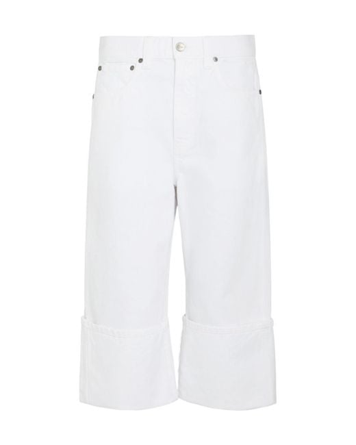 Khaite White Cuffed Wide-Leg Jeans