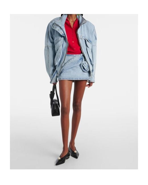 Magda Butrym Blue Floral-Appliqué Denim Miniskirt