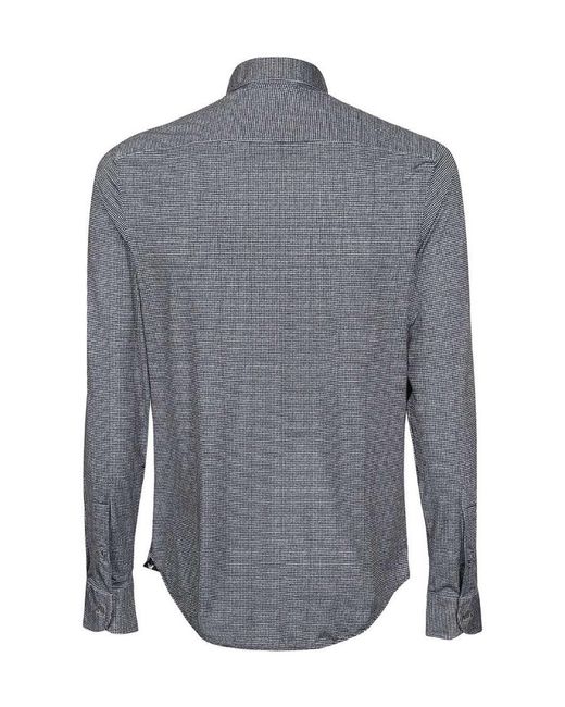 Emporio Armani Blue Micro-Pattern Long-Sleeve Shirt for men