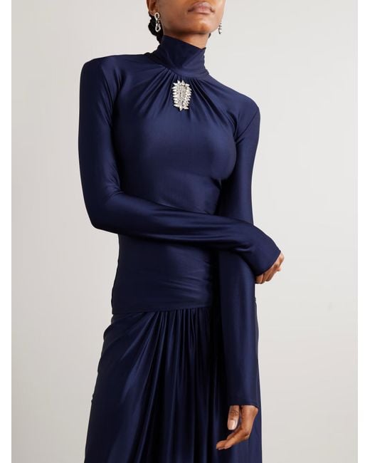Rabanne Blue Pleated Turtleneck Top