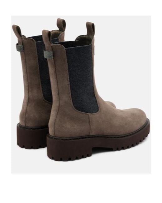 Brunello Cucinelli Brown Monili Suede Chelsea Boots