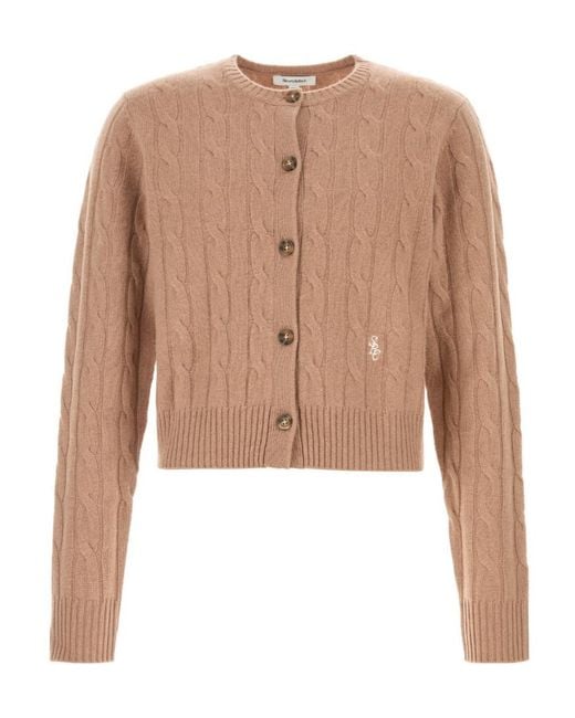 Sporty & Rich Natural Logo Embroidered Crewneck Cardigan for men