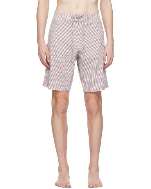 Thom Browne Red Striped Drawstring Swimming Shorts for men