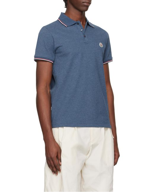 Moncler Blue Logo Patch Short-Sleeved Polo Shirt for men