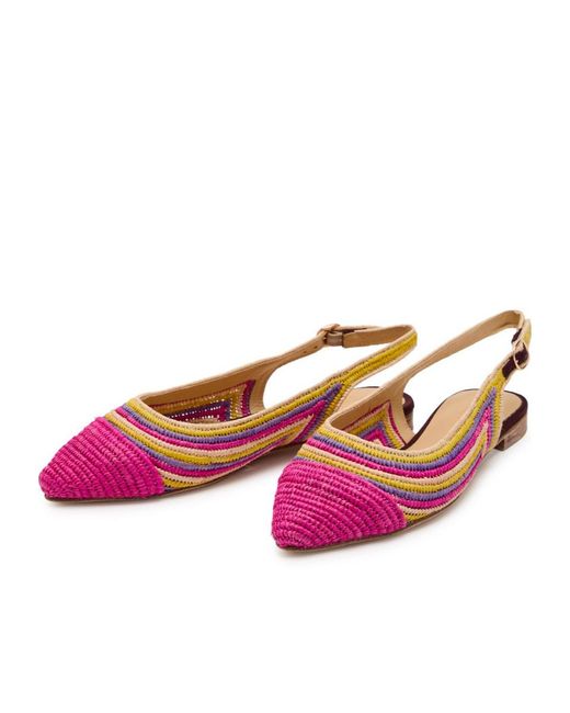 Gabriela Hearst Pink Strength Striped Raffia Slingback Flats