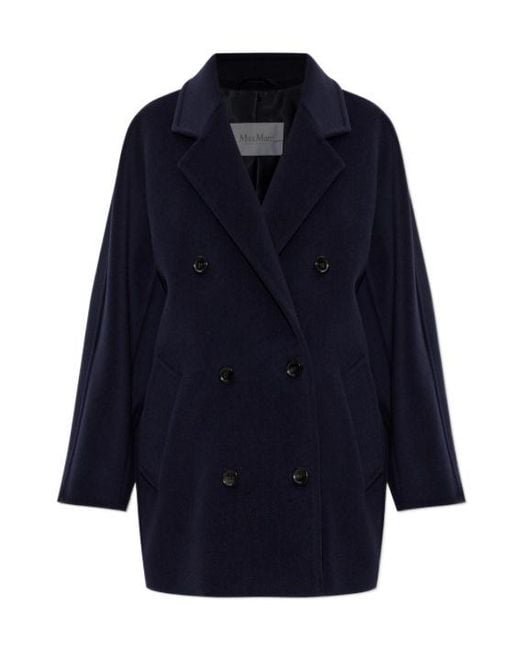 Max Mara Blue Rebus Double-Breasted Coat