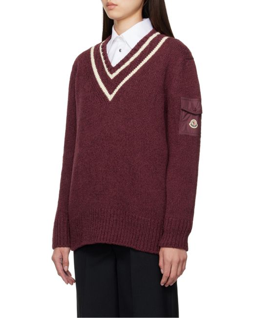 Moncler Red V-Neck Knitted Jumper