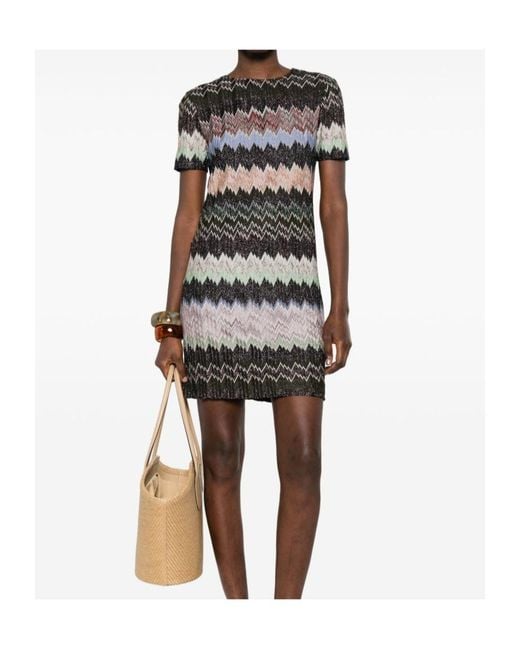 Missoni Gray Short Dress Zigzag Knit Round Neckline