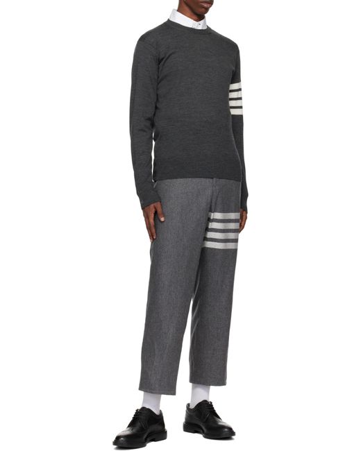 Thom Browne Gray Bar Crewneck Pullover for men