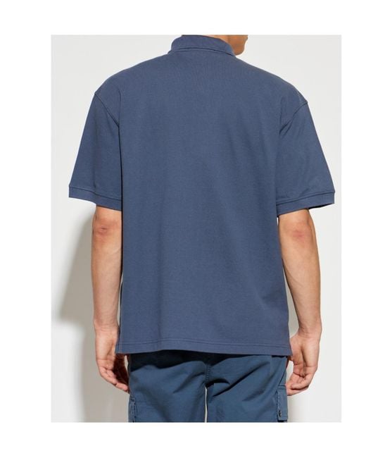 Stone Island Blue Logo Embroidered Polo Shirt for men