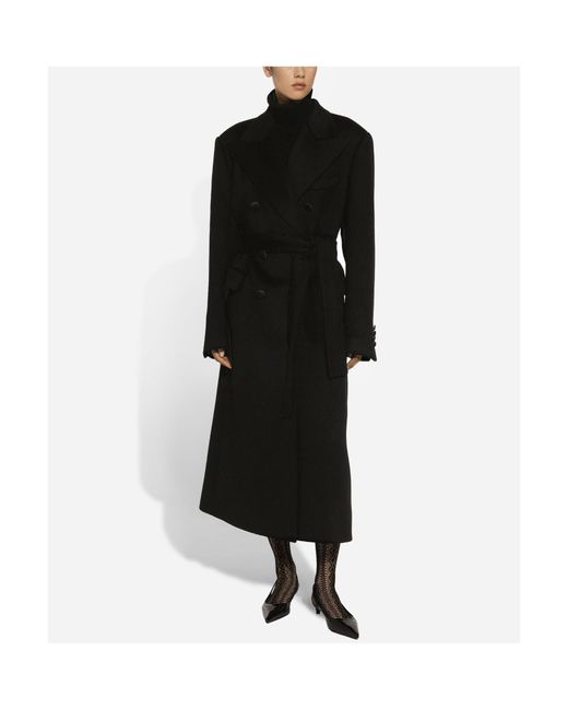 Dolce & Gabbana Black Double-Breasted Belted Coat