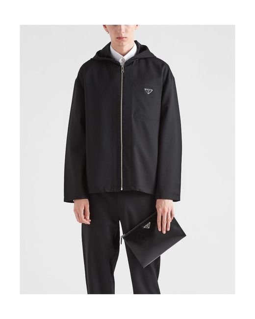 Prada Black Logo Plaque Zip-Up Drawstring Jacket for men