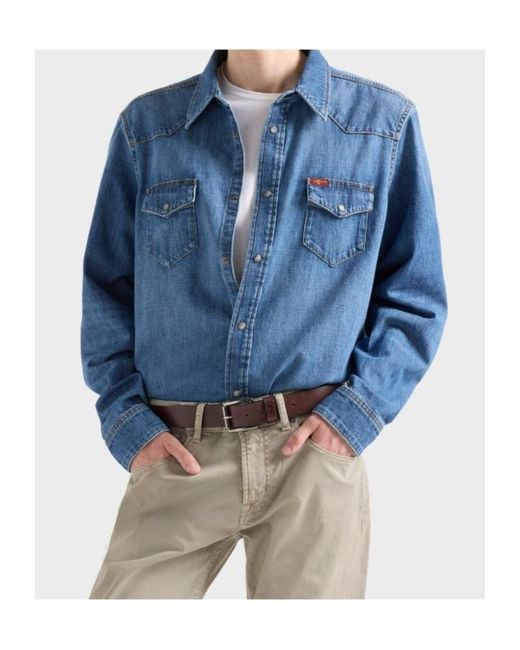 7 For All Mankind Blue Long Sleeve Western Shirt for men