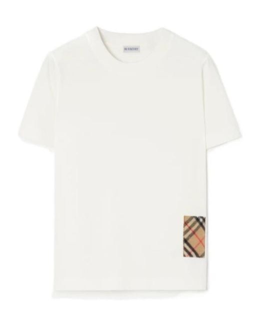 Burberry White Check Label Cotton T-Shirt