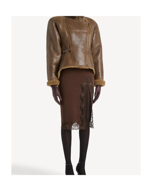 Balmain Brown Knit Midi Skirt With Lace