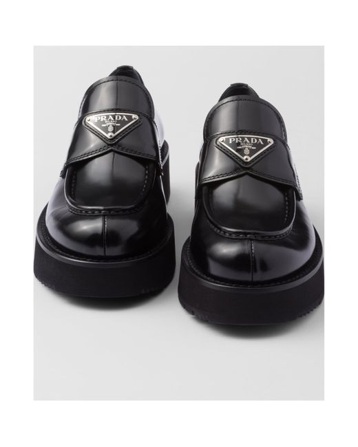 Prada Black Triangle-Logo Slip-On Loafers
