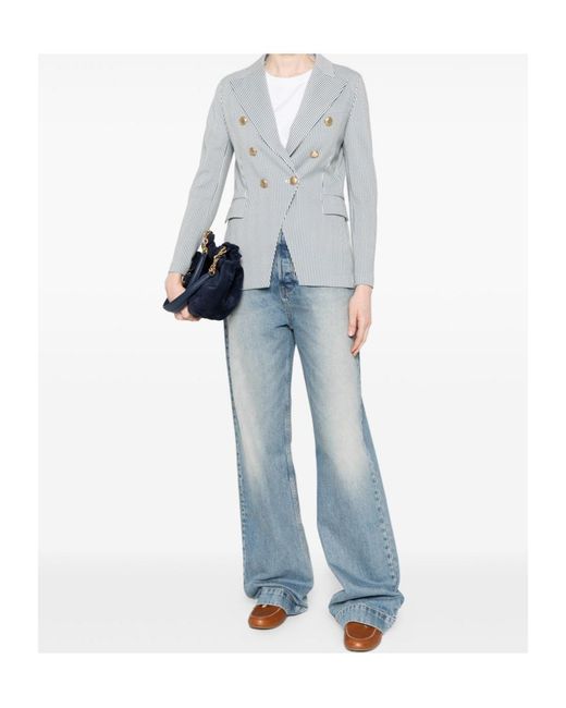 Circolo 1901 Blue Striped Double-Breasted Blazer