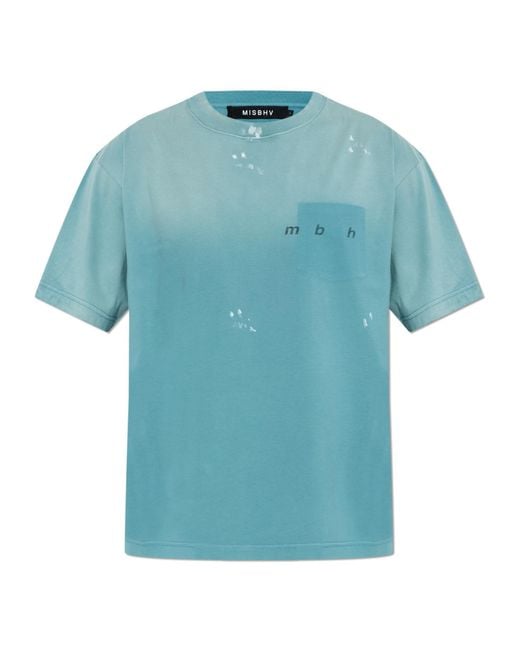 M I S B H V Blue Distressed Pocket T-Shirt for men