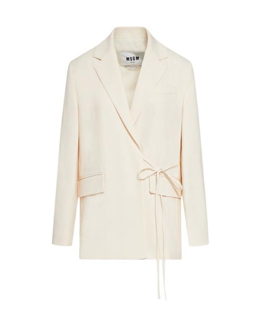 MSGM White Lace-Up Tailored Blazer