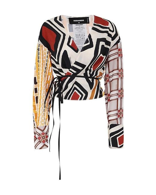 DSquared² Black Geometric-Printed V-Neck Blouse