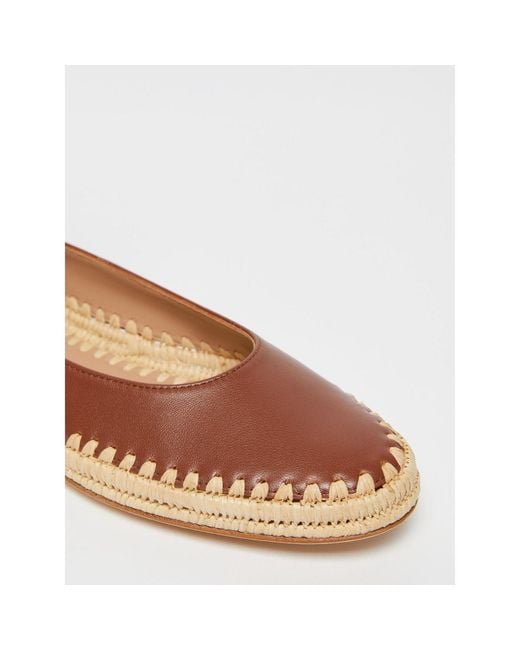 Max Mara Brown Braided-Trim Leather Ballet Flats