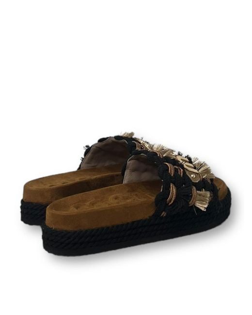 Mou Black Monoband Rope Fringed Sandals