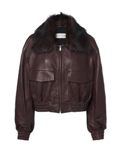 Nour Hammour Brown Leather Blouson Jacket