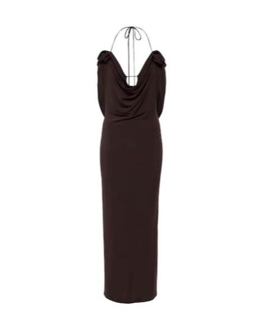 Magda Butrym Brown Floral-Appliqué Draped Midi Dress