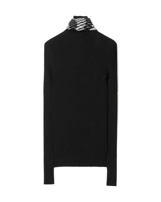 Burberry Black Scarf-Detailed High-Neck Ribbed Jumper