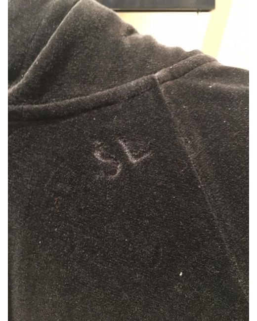 Saint Laurent Black Distressed Effect Drawstring Velvet Hoodie for men