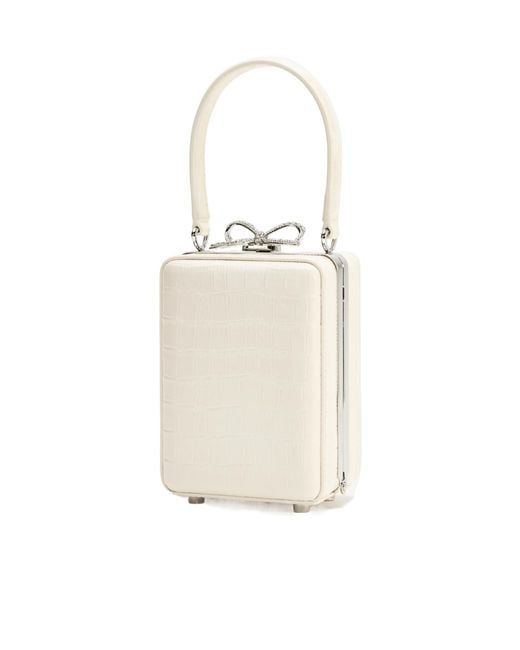Self-Portrait White Bow Embellished Embossed Micro Bag
