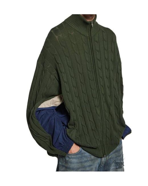 Balenciaga Green Panelled Zipped Cardigan for men