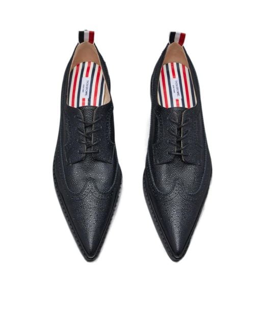 Thom Browne Black Pointed -Toe Leather Brogues
