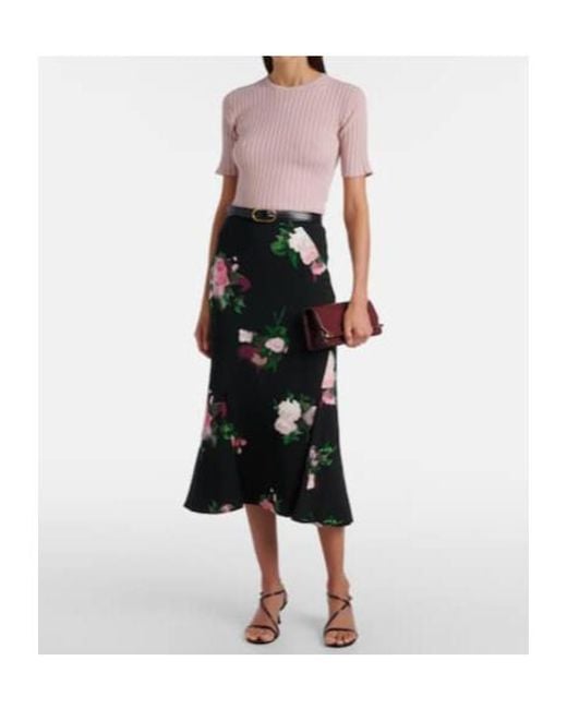 Erdem Black Floral Midi Skirt