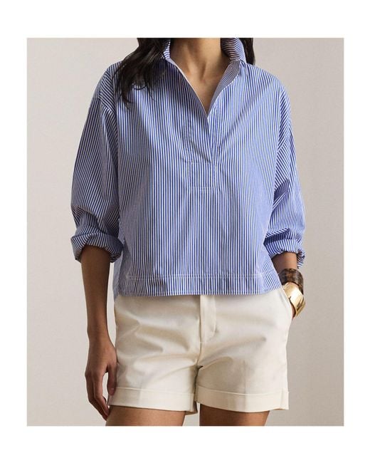Ralph Lauren Blue Lauren Striped V-Neck Shirt